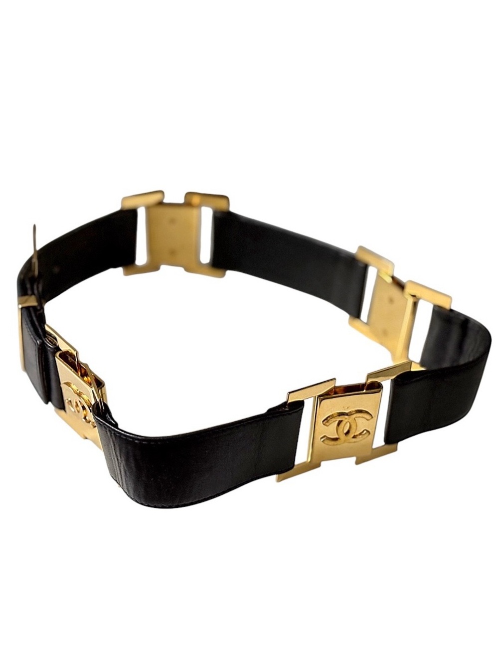 CHANEL CC Logo Vintage 90s Super RARE Gold Black BELT 75/30 With COA - Picture 3 of 8